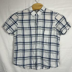 Everlane Blue White 100% Linen Striped Button Short Sleeve‎ Shirt L Large